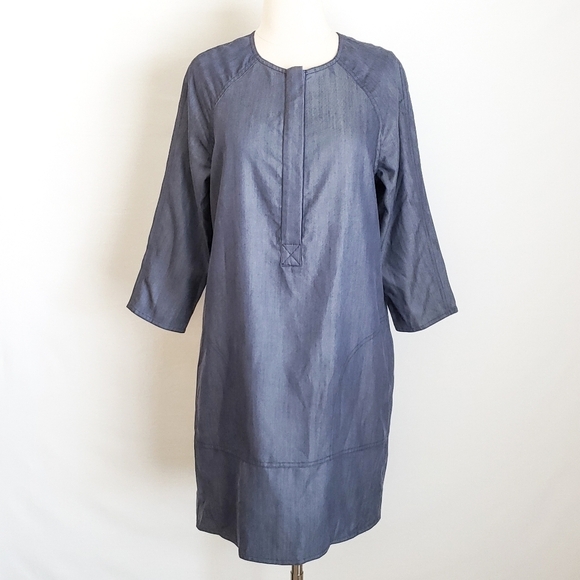 NWOT Vince Blue Chambray Shimmer Oversized Shift Dress w Pockets - Picture 3 of 7